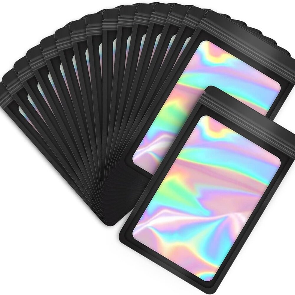 100-pack 3×4 inch mylar bags with clear window holographic resealable sealable p